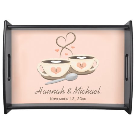 Monogrammed Coffee Cup Hearts Wedding Serving Tray