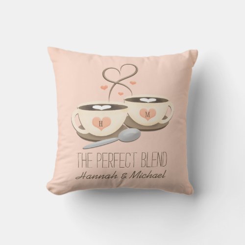 Monogrammed Coffee Cups Heart Wedding Throw Pillow