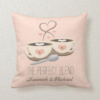 Monogrammed Coffee Cups Heart Wedding Throw Pillow
