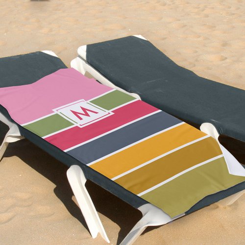 Monogrammed Color Block Bold Striped Beach Towel