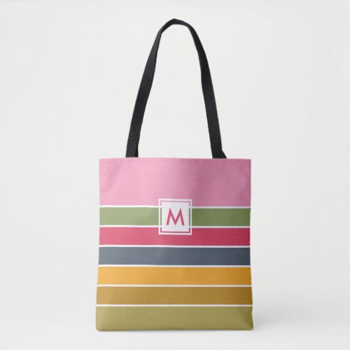Monogrammed Color Block Palette Striped Tote Bag