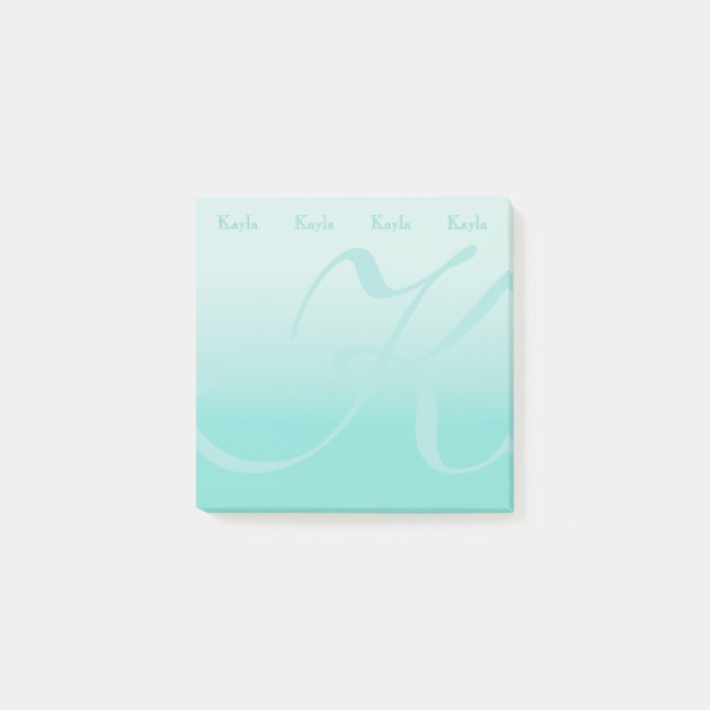 Monogrammed Color Block Pastel Teal Post-it Notes (Front)