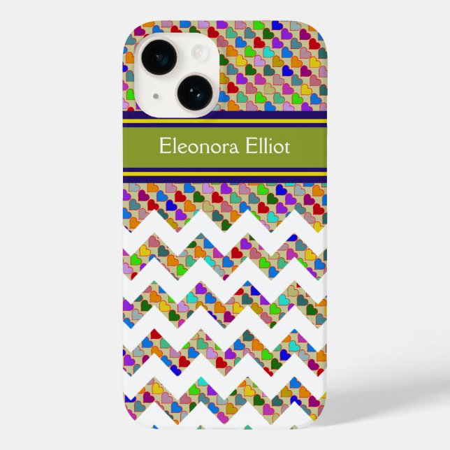 Monogrammed color hearts & chevron Case-Mate iPhone case (Back)