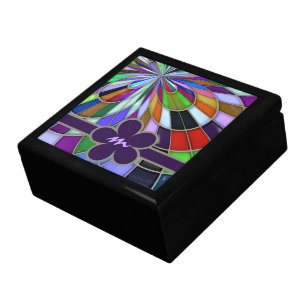 Monogrammed Colorful Abstract Stained Glass Flower Gift Box