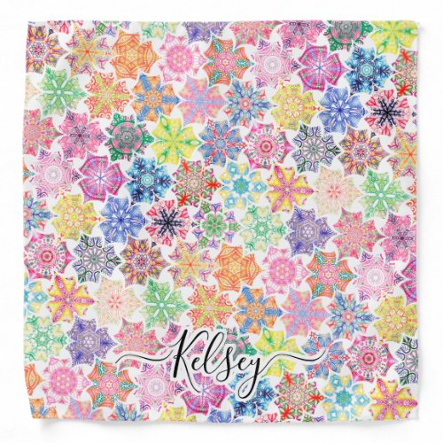 Monogrammed Colorful Boho Mandala Pattern Add Name Bandana