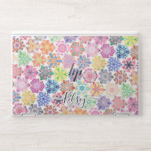 Monogrammed Colorful Boho Mandala Pattern Add Name HP Laptop Skin