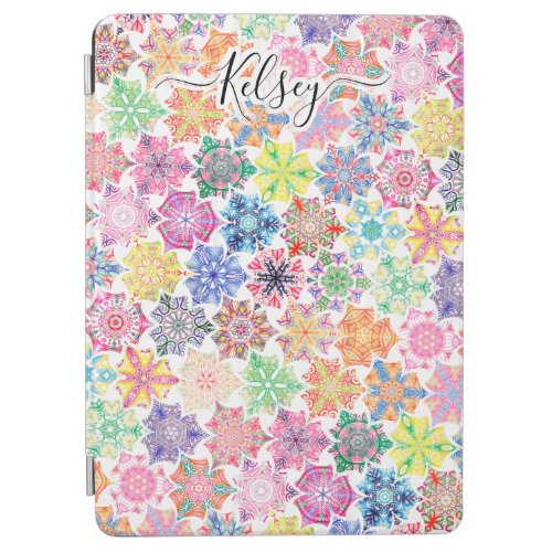 Monogrammed Colorful Boho Mandala Pattern Add Name iPad Air Cover