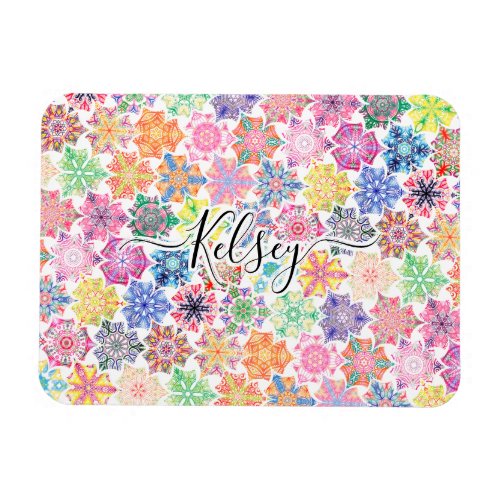 Monogrammed Colorful Boho Mandala Pattern Add Name Magnet