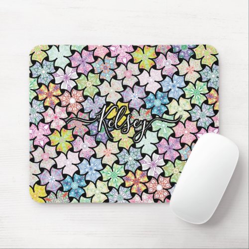 Monogrammed Colorful Boho Mandala Pattern Add Name Mouse Pad