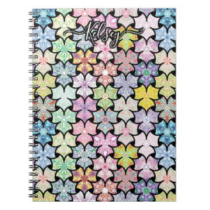 Monogrammed Colorful Boho Mandala Pattern Add Name Notebook