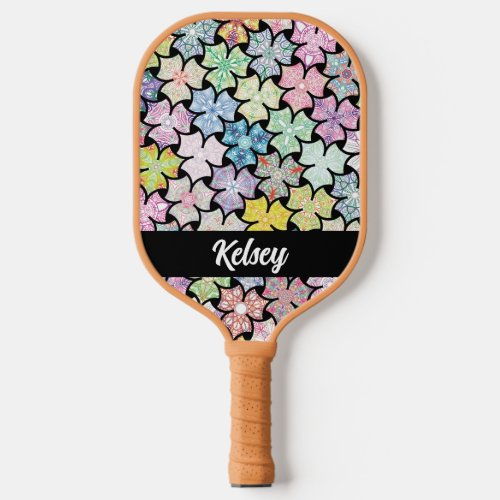 Monogrammed Colorful Boho Mandala Pattern Add Name Pickleball Paddle