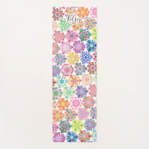 Monogrammed Colorful Boho Mandala Pattern Add Name Yoga Mat