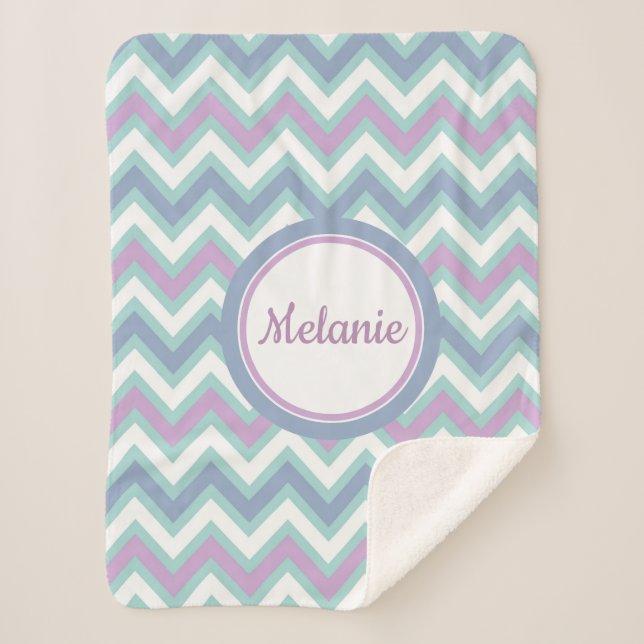 Monogrammed Colorful Chevron Sherpa Blanket (Front)