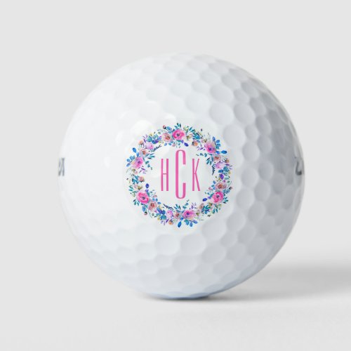 Monogrammed Colorful Flowers Wreath Wreath Design Golf Balls