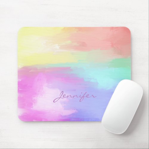 Monogrammed Colorful Oil Paint Brush Strokes Mouse Pad