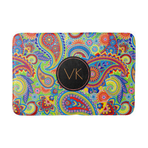 Monogrammed Colorful paisley Pattern Bathroom Mat