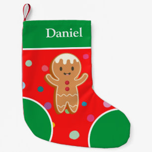 Monogrammed colorful red pattern Gingerbread cute Small Christmas Stocking