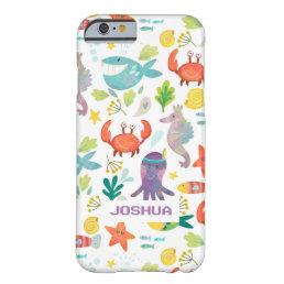 Monogrammed Colorful Sea Animals Barely There iPhone 6 Case