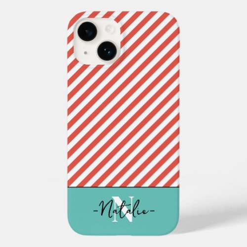 Monogrammed colorful striped pattern Red and blue Case_Mate iPhone 14 Case