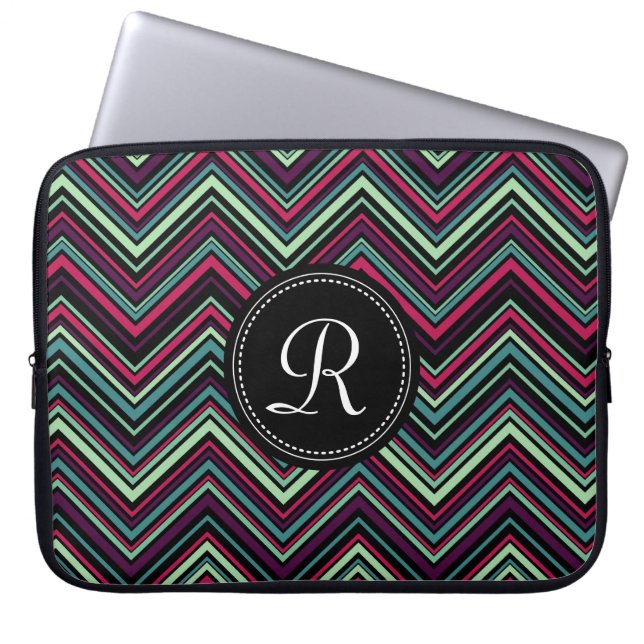 Monogrammed Colorful Tribal Chevron Pattern Laptop Sleeve (Front)