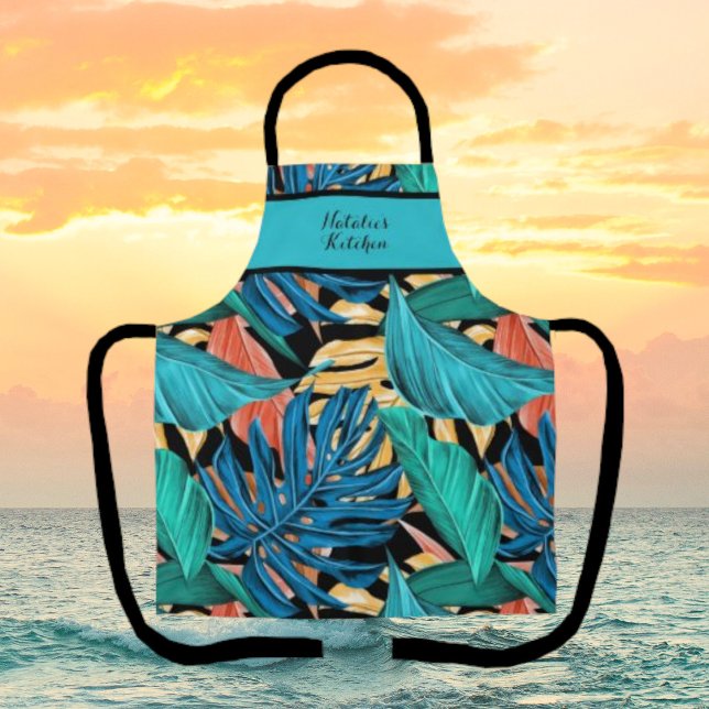 Monogrammed Colorful Tropical Print Kitchen Apron (Creator Uploaded)