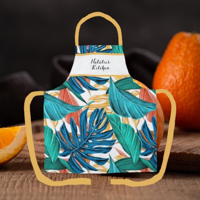 Monogrammed Colorful Tropical Print Kitchen Apron (Creator Uploaded)