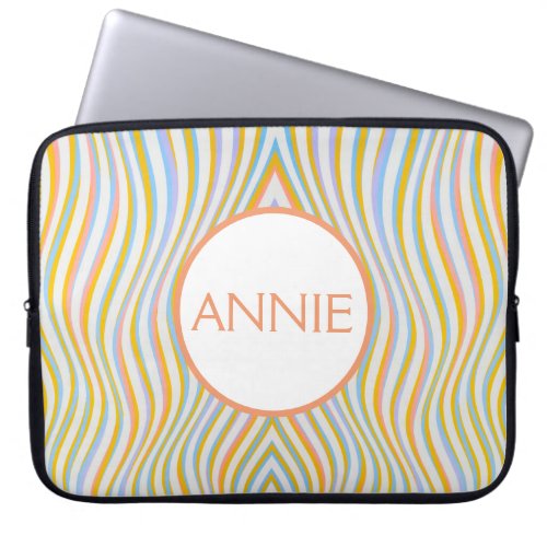 Monogrammed Colorful Wavy Stripes Laptop Sleeve