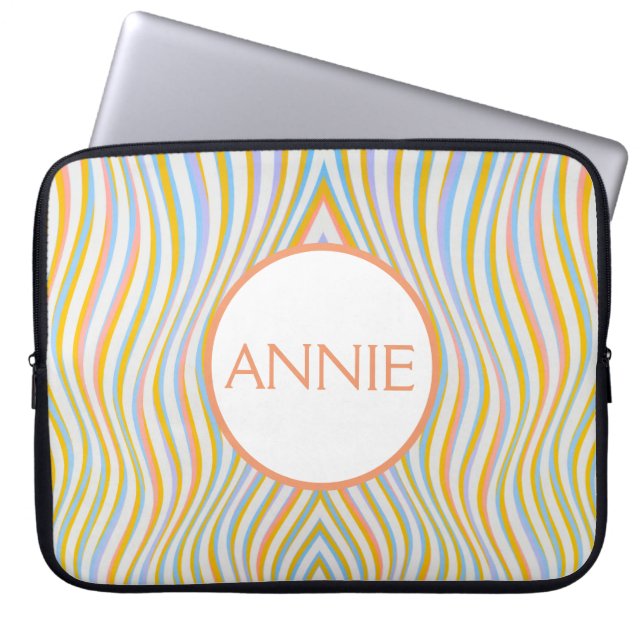 Monogrammed Colorful Wavy Stripes Laptop Sleeve (Front)