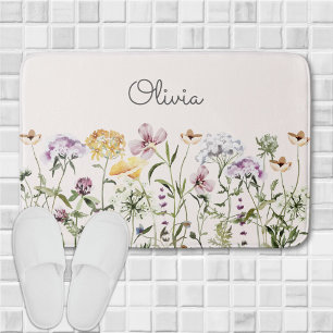 Monogrammed Colorful Wildflower Garden Bath Mat