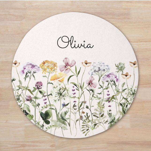 Monogrammed Colorful Wildflower Garden Rug (In situ)