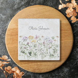 Monogrammed Colorful Wildflower Garden Stone Magnet
