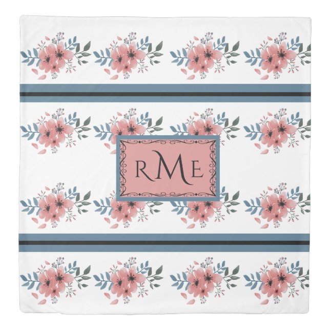 Monogrammed Comfy Floral Reversible Duvet Cover (Front)
