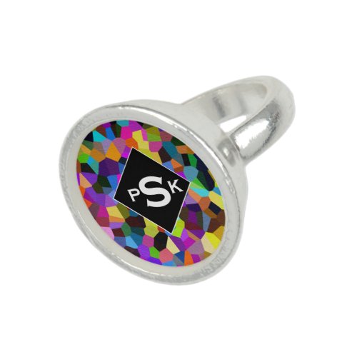 Monogrammed Confetti in Jewel Tones Ring