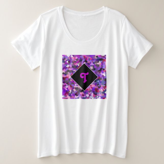 Monogrammed Confetti Purple Plus Size T-Shirt (Design Front)