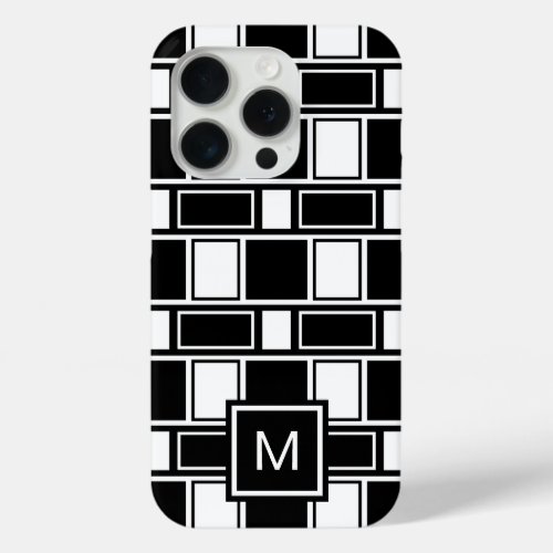 Monogrammed contemporary black and white pattern iPhone 15 pro case
