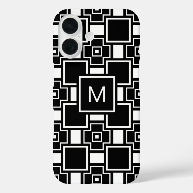 Monogrammed contemporary black and white pattern Case-Mate iPhone case (Back)