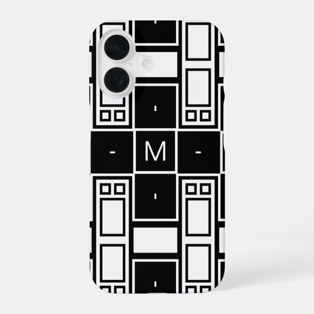 Monogrammed contemporary black and white pattern iphone case (Back)