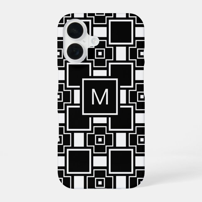 Monogrammed contemporary black and white pattern iphone case (Back)