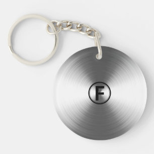 Monogrammed Contemporary Silver Radiant Pattern Keychain