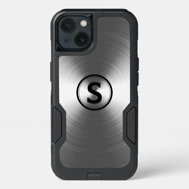 Monogrammed Contemporary Silver Radiant Pattern Otterbox iPhone Case (Back)