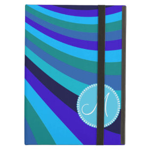 Monogrammed Cool Blue Gray Rainbow Slide Stripes Case For iPad Air