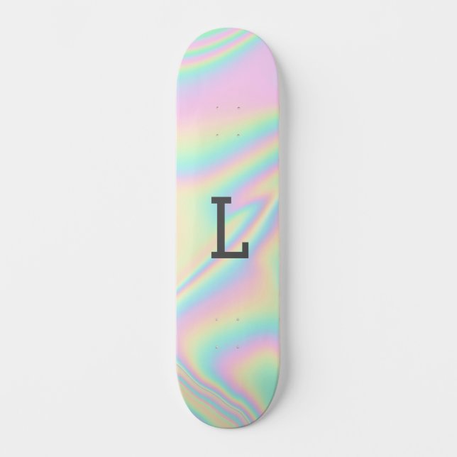 Monogrammed Cool Girly Modern Rainbow Skateboard (Front)