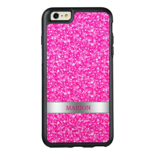 Monogrammed Cool Hot Pink And White Glitter OtterBox iPhone 66s Plus Case