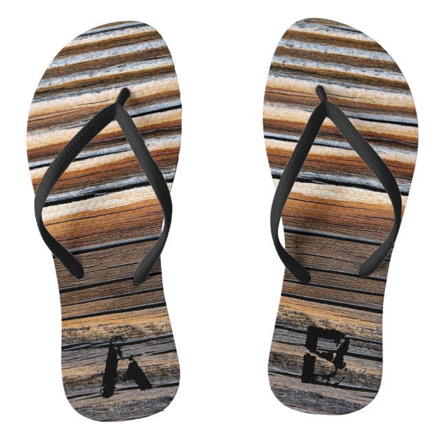 Monogrammed COOL Wood Grain Pattern Flip Flops (Footbed)