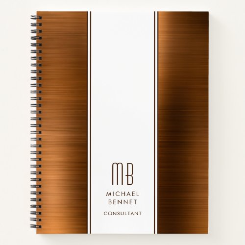 Monogrammed Copper Brown Brushed Metallic Business Notebook