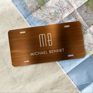 Monogrammed Copper Brown Brushed Metallic