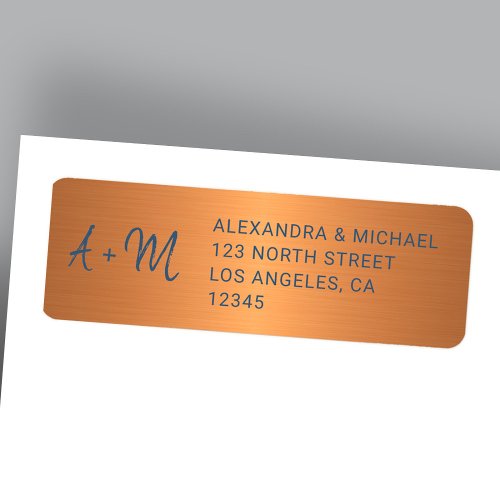 Monogrammed copper navy script wedding rsvp label