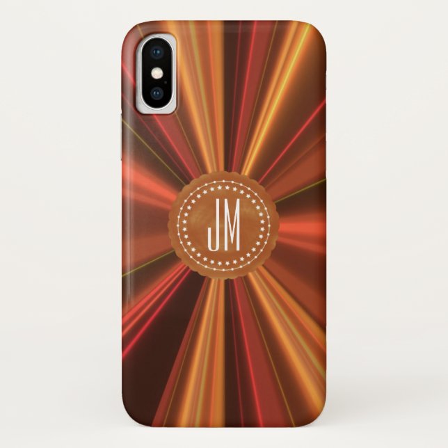 Monogrammed Copper Red Abstract Fractal Case-Mate iPhone Case (Back)
