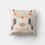 Monogrammed Coral And Gold Boho Dreamcatcher Throw Pillow at Zazzle