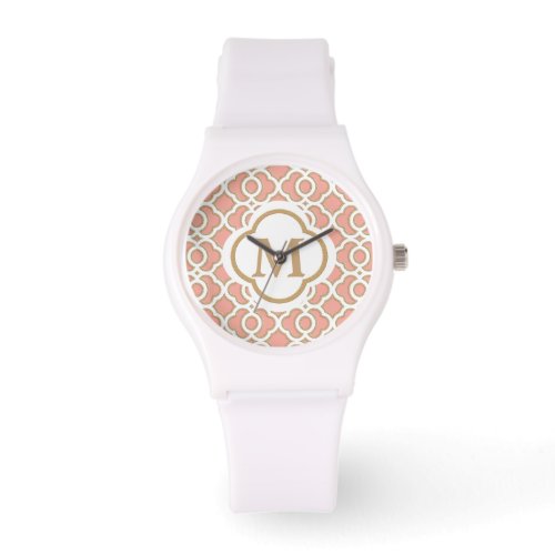 Monogrammed Coral and Gold Quatrefoil Moroccan Watch